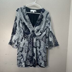 Badgley Mischka‎ Plus Size 1X 100% Silk Babydoll Top Snakeskin Print Y2K Flowy